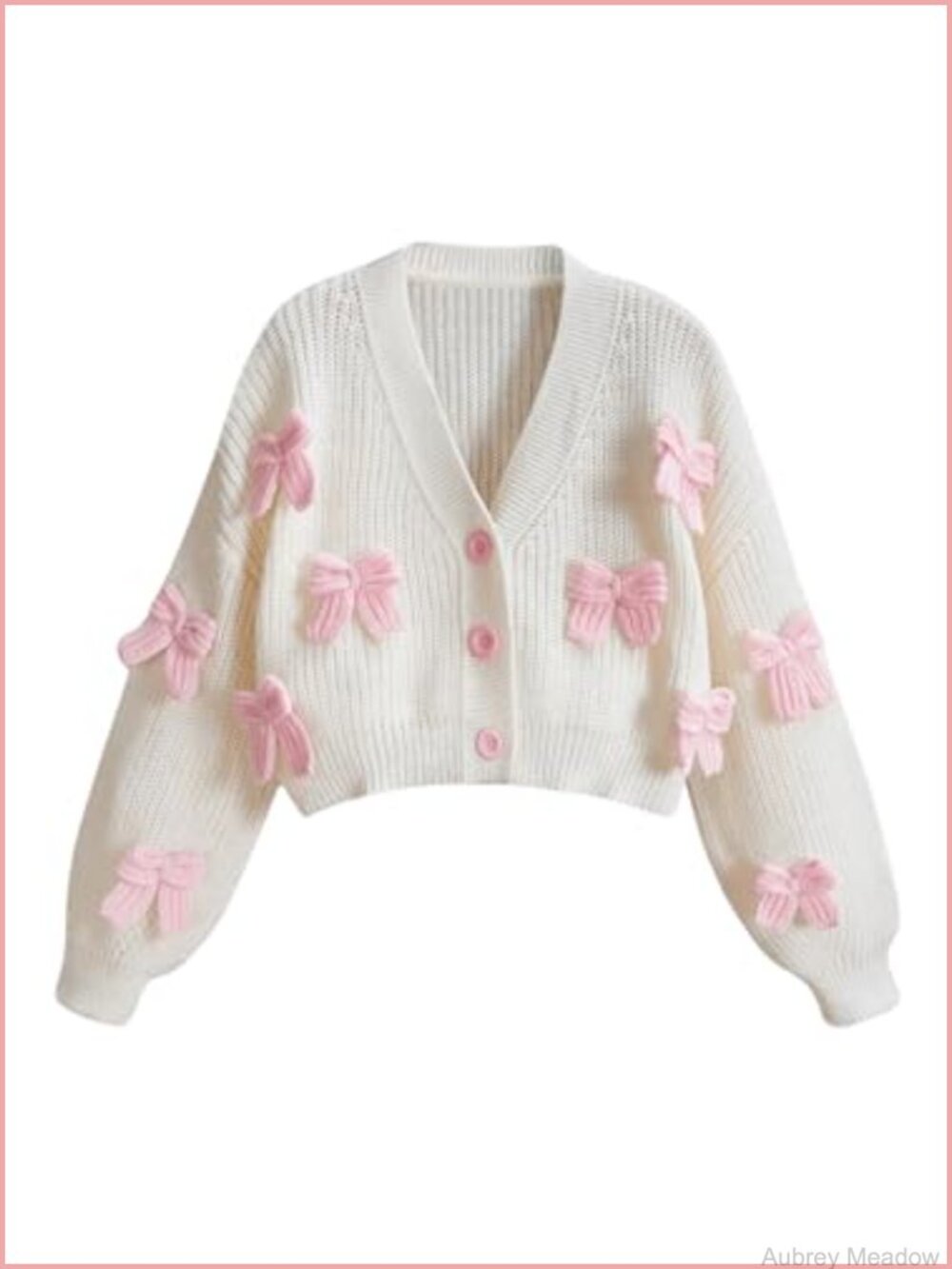 Cute Bow Knit Cardigan Button Up Lightweight Loose Fit Fall Sweater